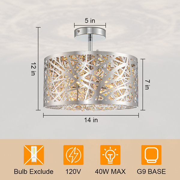 Mercer41 Drum SemiFlush Mount Ceiling Light with Crystals, 5Light